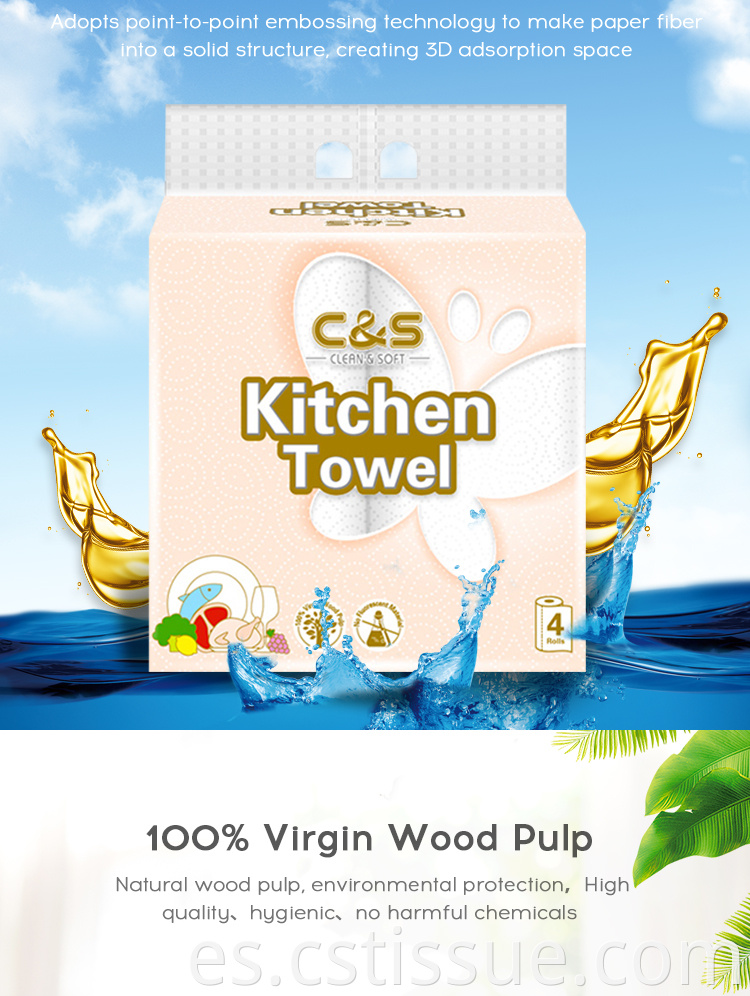 Toalla de papel de cocina de absorción de aceite personalizado 100% Pulpa de madera virgen